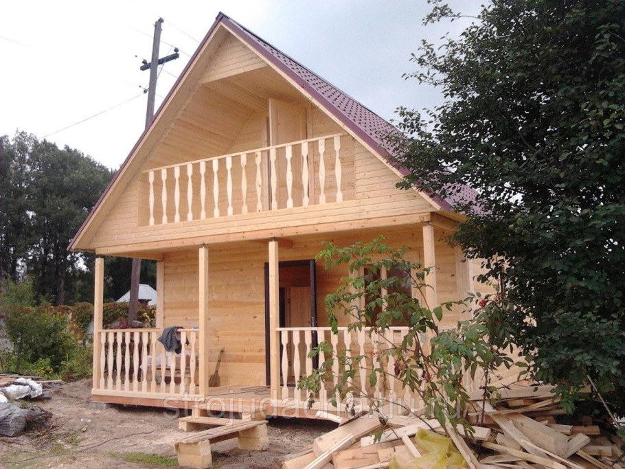 Баня 6х8 с мансардой и террасой