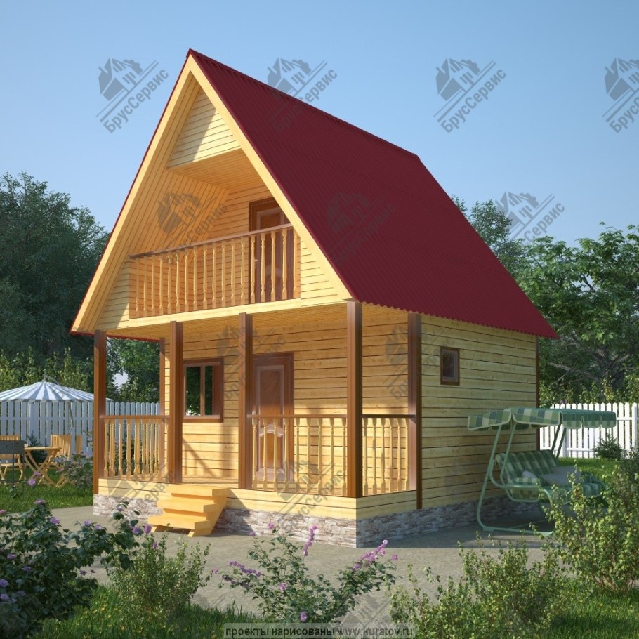 Баня 6х8 с мансардой и террасой