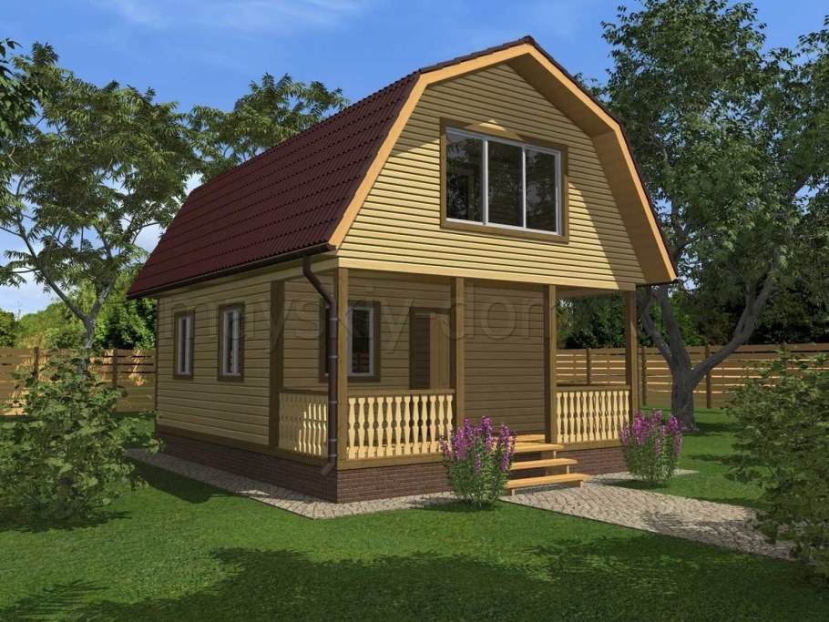 Баня с мансардой и террасой 8на9