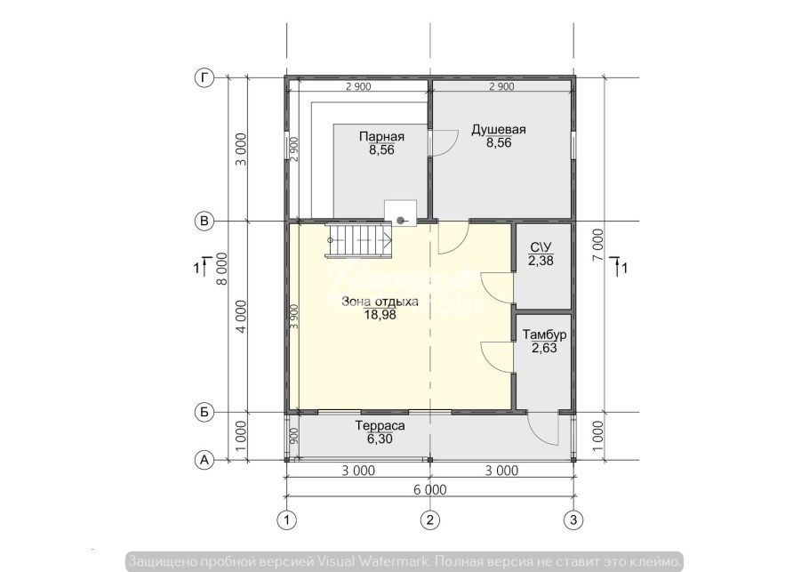 Проект каркасной бани 6х6