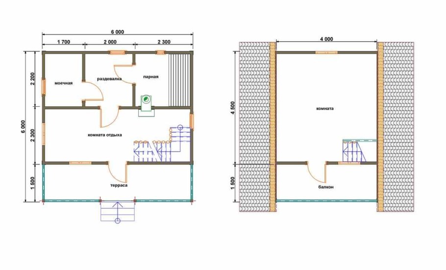 Каркасная баня 6х6 с мансардой