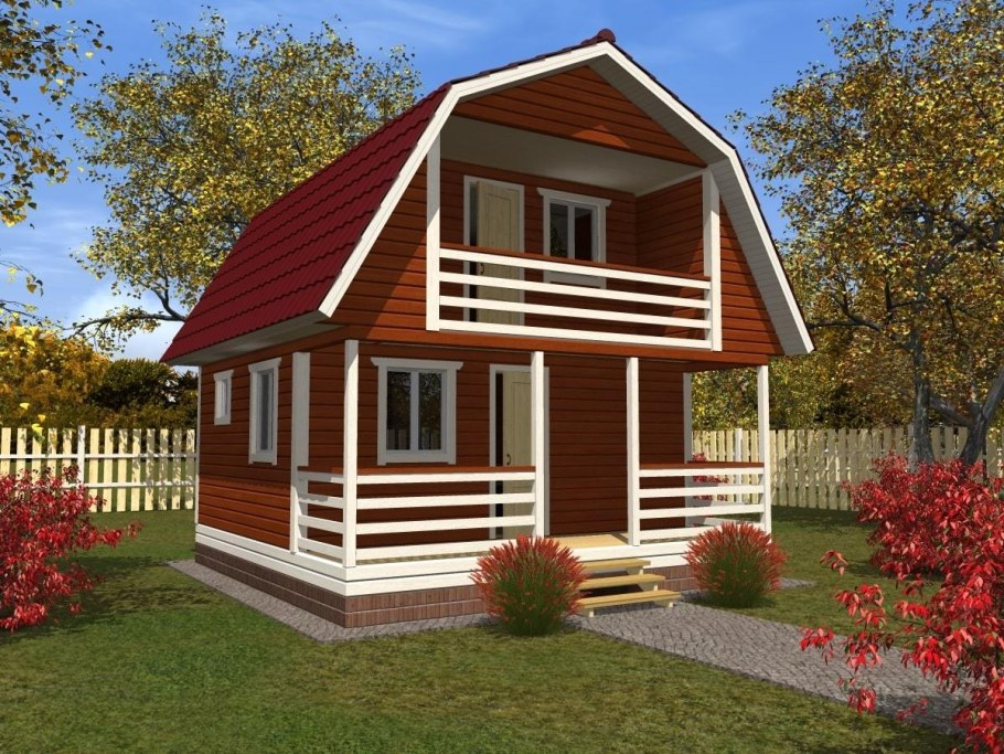 Баня дом 6х8 с мансардой и верандой из бруса под ключ