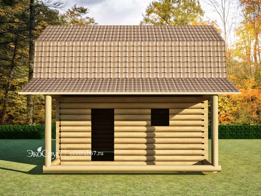 Баня 4х6 с мансардой и верандой