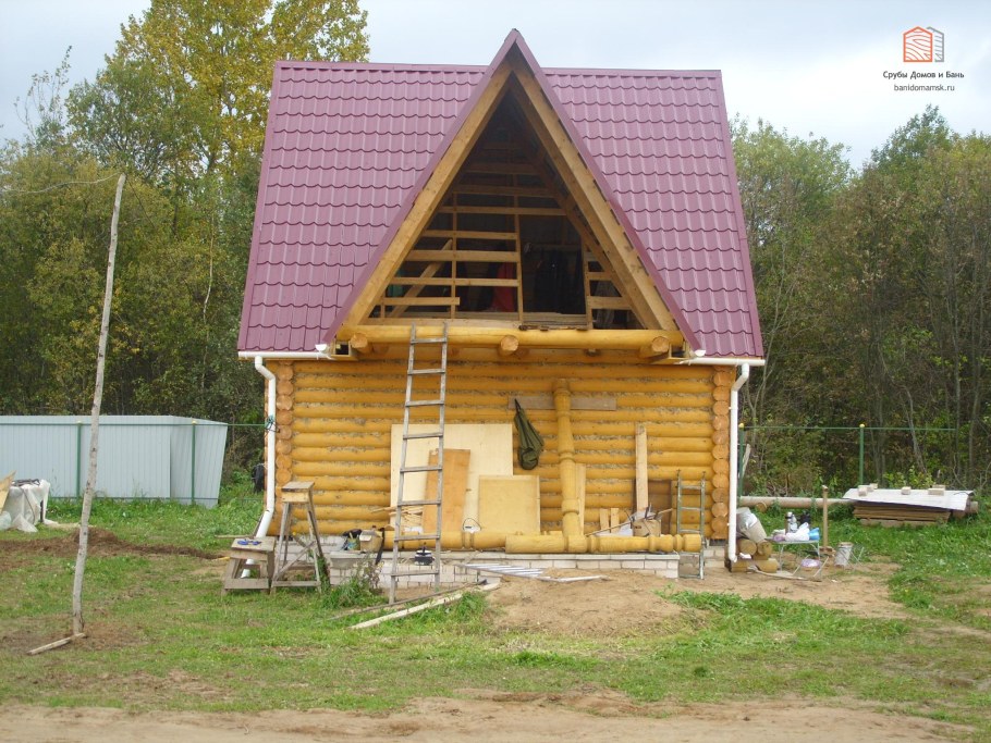 Дом-баня сруб 6х6 с мансардой