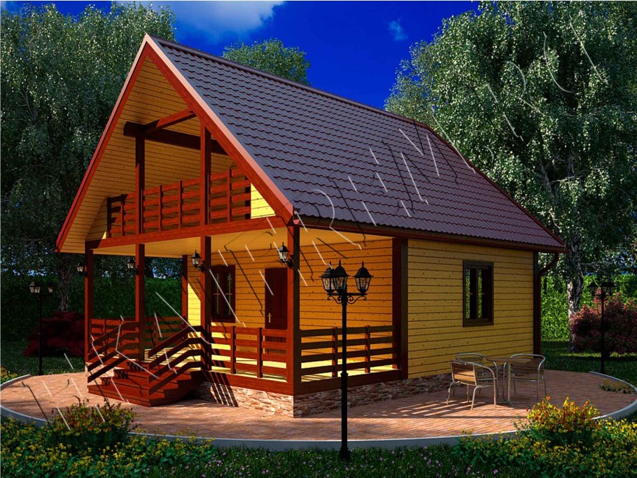 Баня с мансардой и террасой 8на9