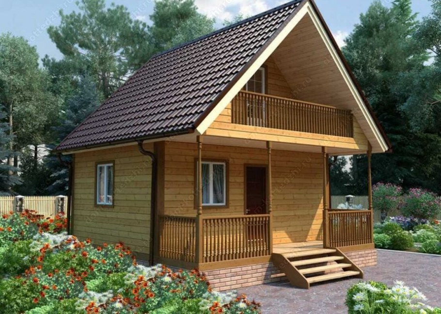 Деревянный дом из бруса с мансардой 6х6