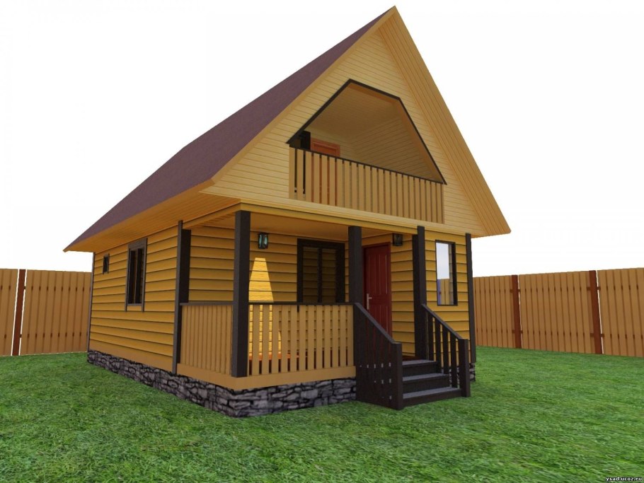 Баня дом 6х6 с мансардой и верандой