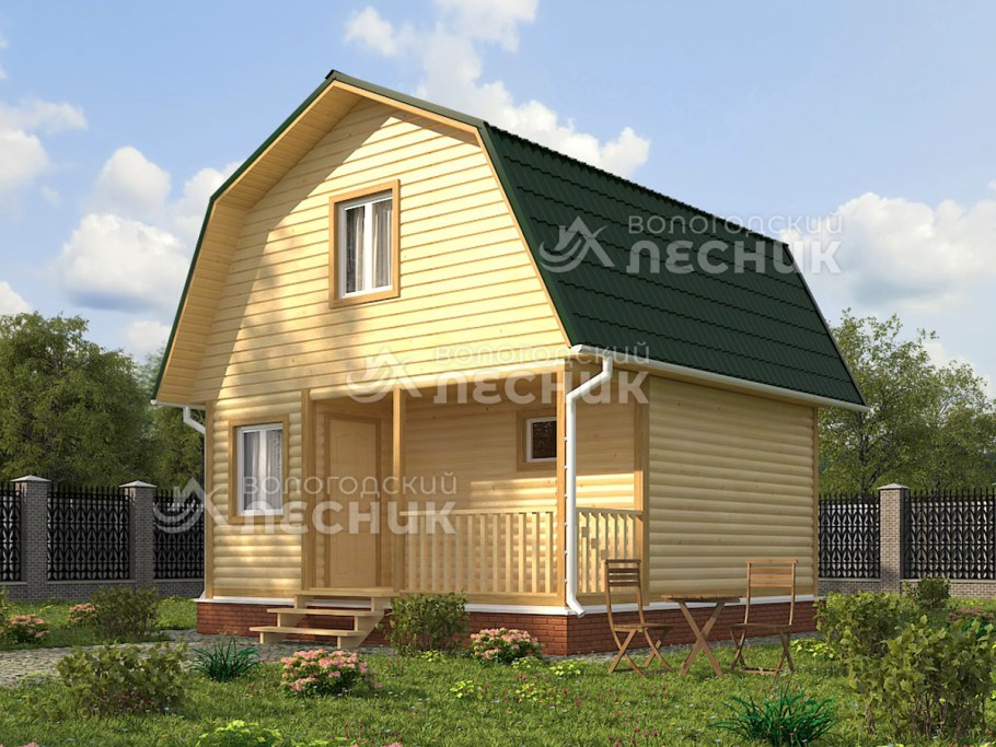 Баня дом 6х6 с мансардой и верандой из бруса под ключ