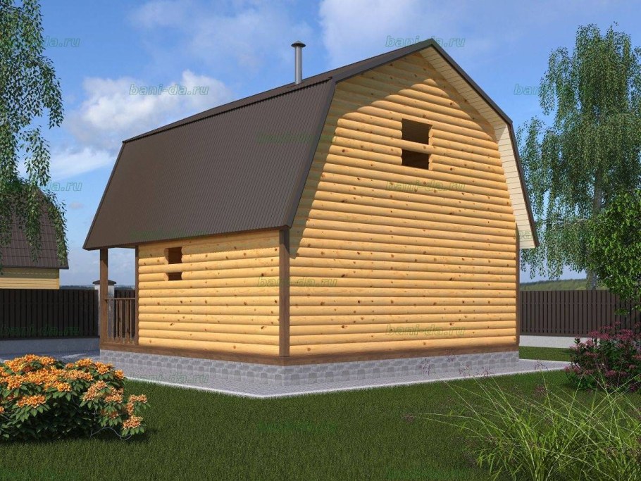 Баня с мансардой и террасой 8на9