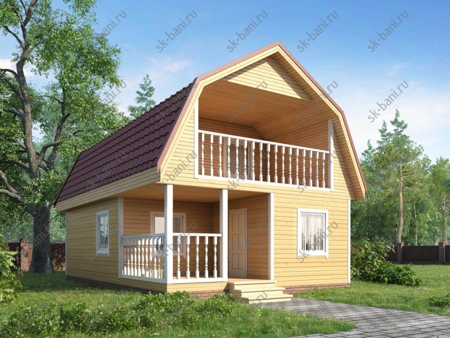 Баня дом 6х8 с мансардой и верандой из бруса под ключ 8