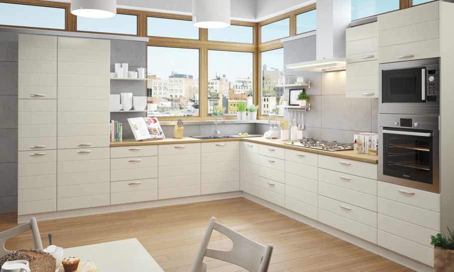 Кухня белая с деревом Модерн