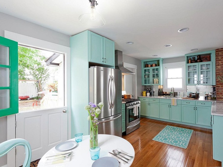 Кухня в стиле Скандинавия бирюза
