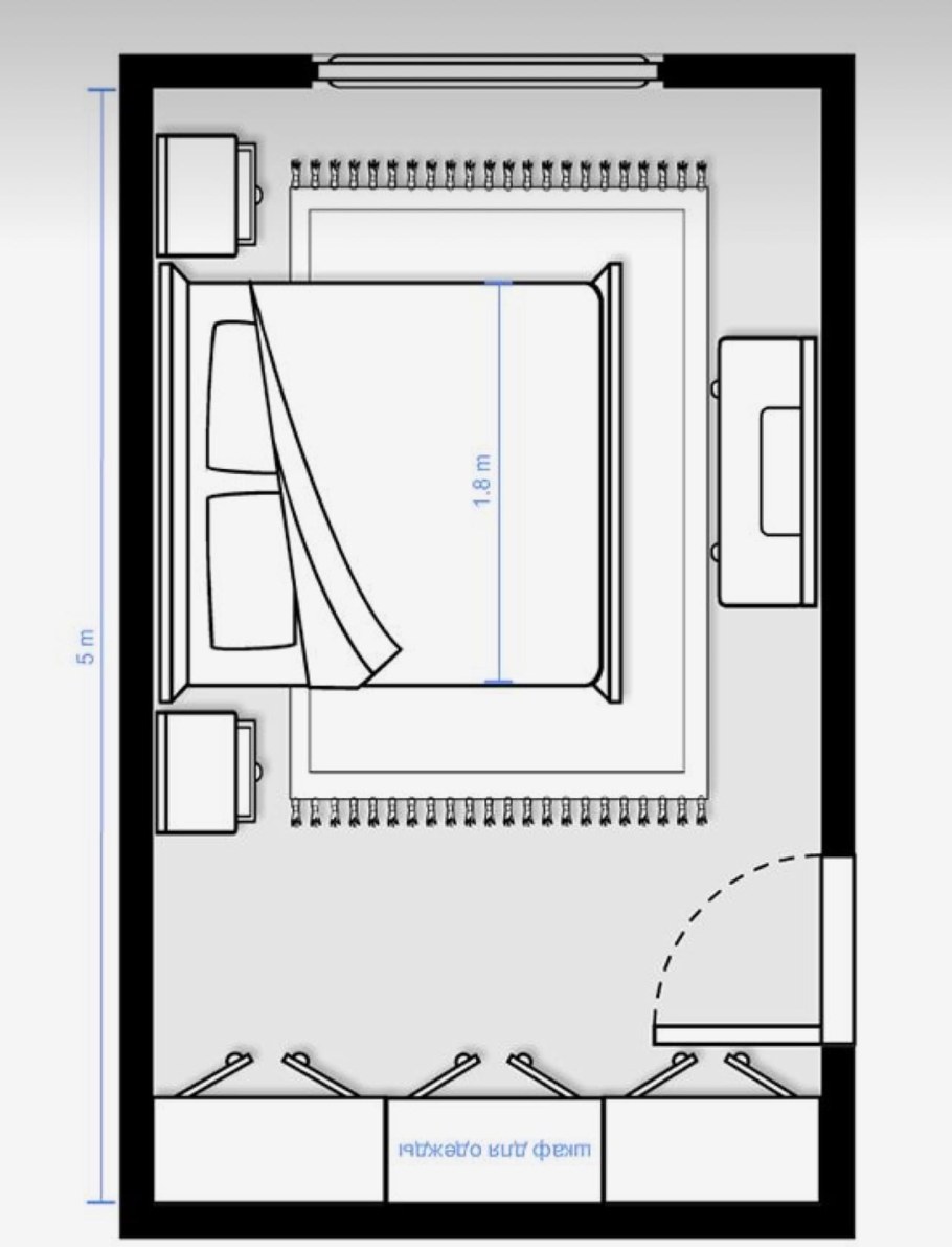 Планировка спальни 5на2.7м