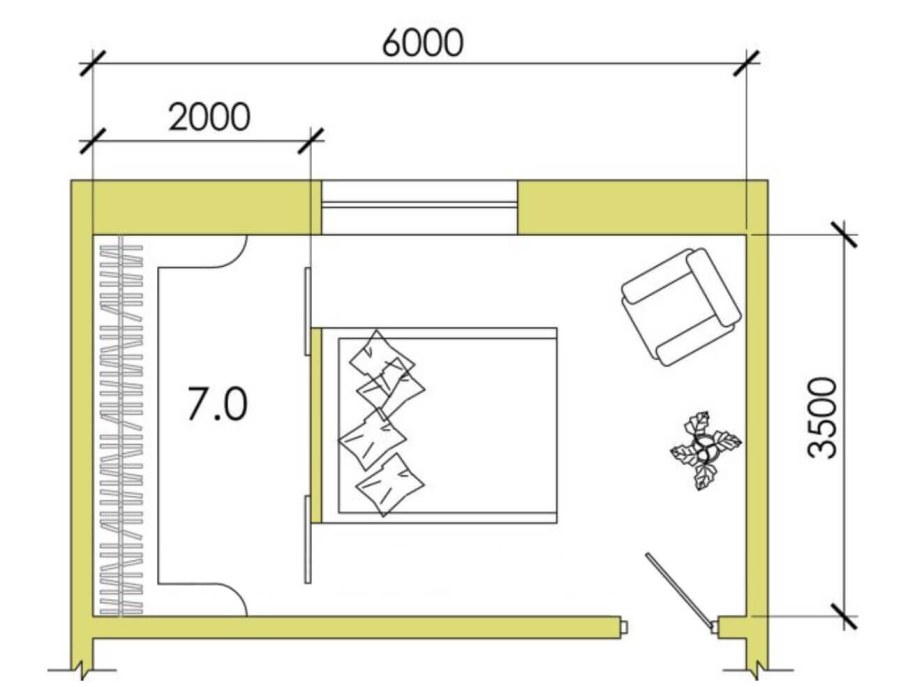 План спальни с гардеробной