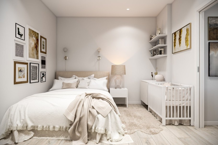Спальня с детской кроваткой 12 кв.м Сканди
