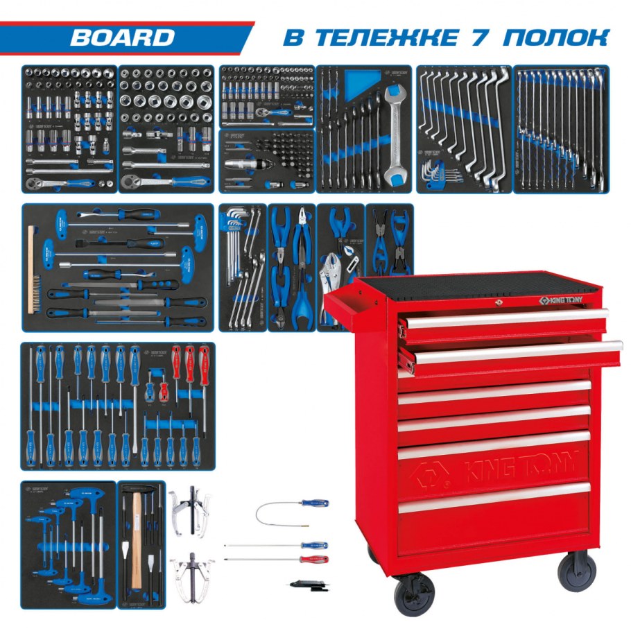Набор инструментов "Board" в красной тележке, 325 предметов King Tony 934-325mrv