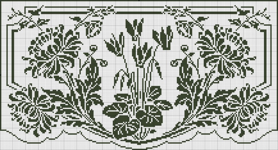 Монохромная вышивка крестом растения