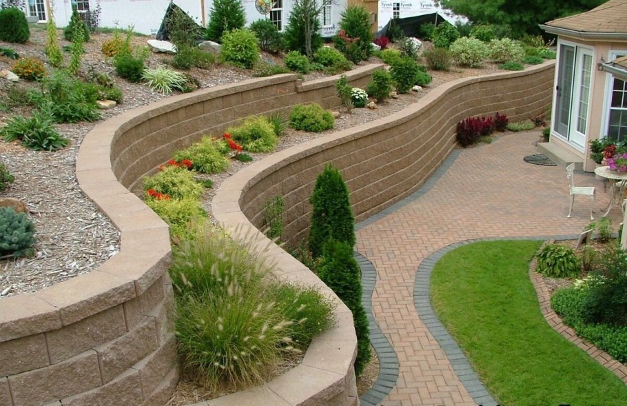 Планировка участка на склоне подпорные стены