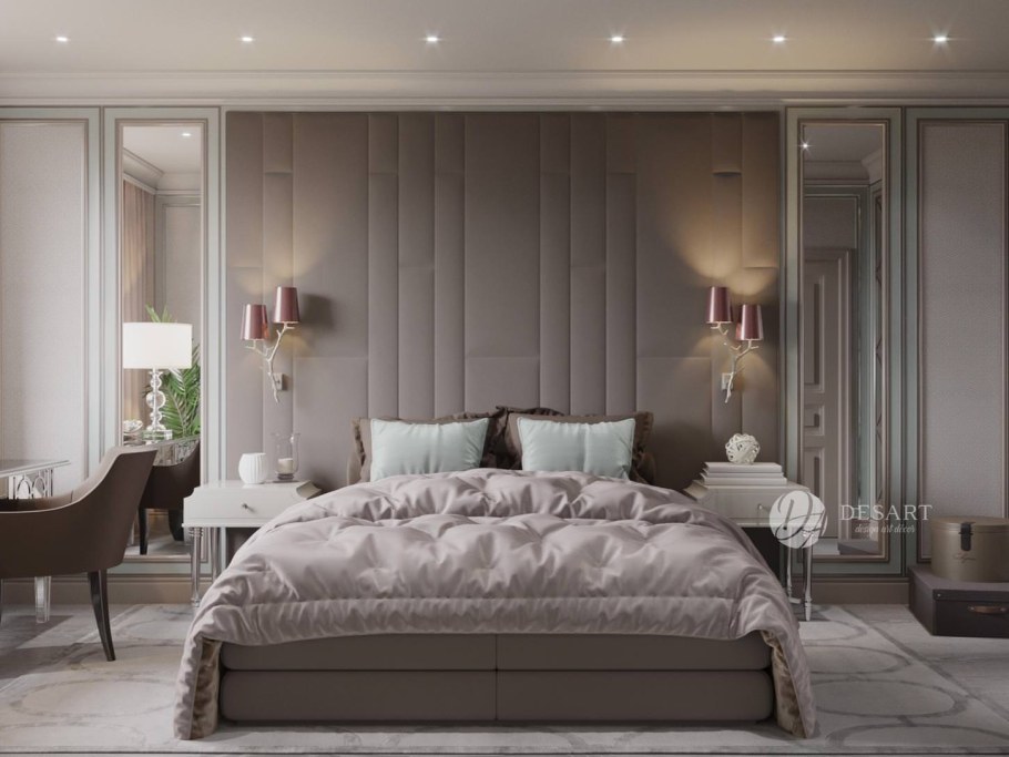 Кровать со стеновой панелью до потолка