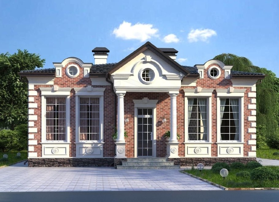 Одноэтажный дом в классическом стиле