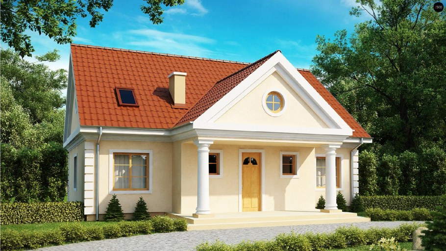 Одноэтажный дом с фронтоном