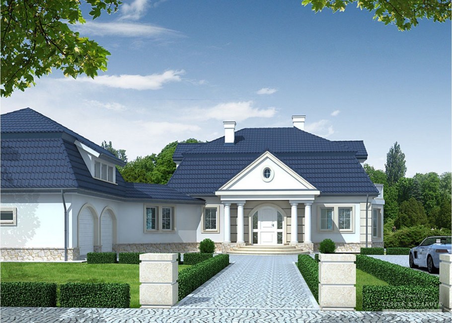 Одноэтажный дом в классическом стиле