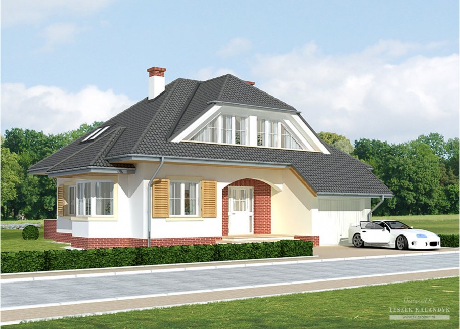 Одноэтажный дом с мансардой в классическом стиле