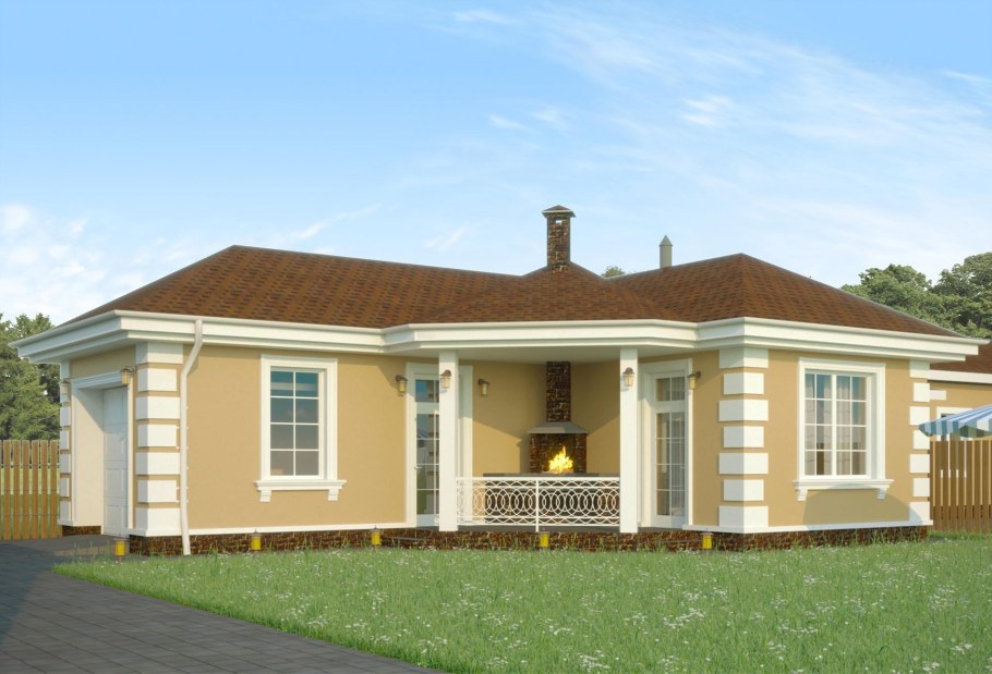 Одноэтажный дом в классическом стиле