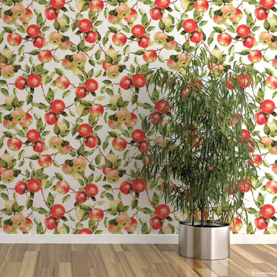 Обои с яблоками в интерьере