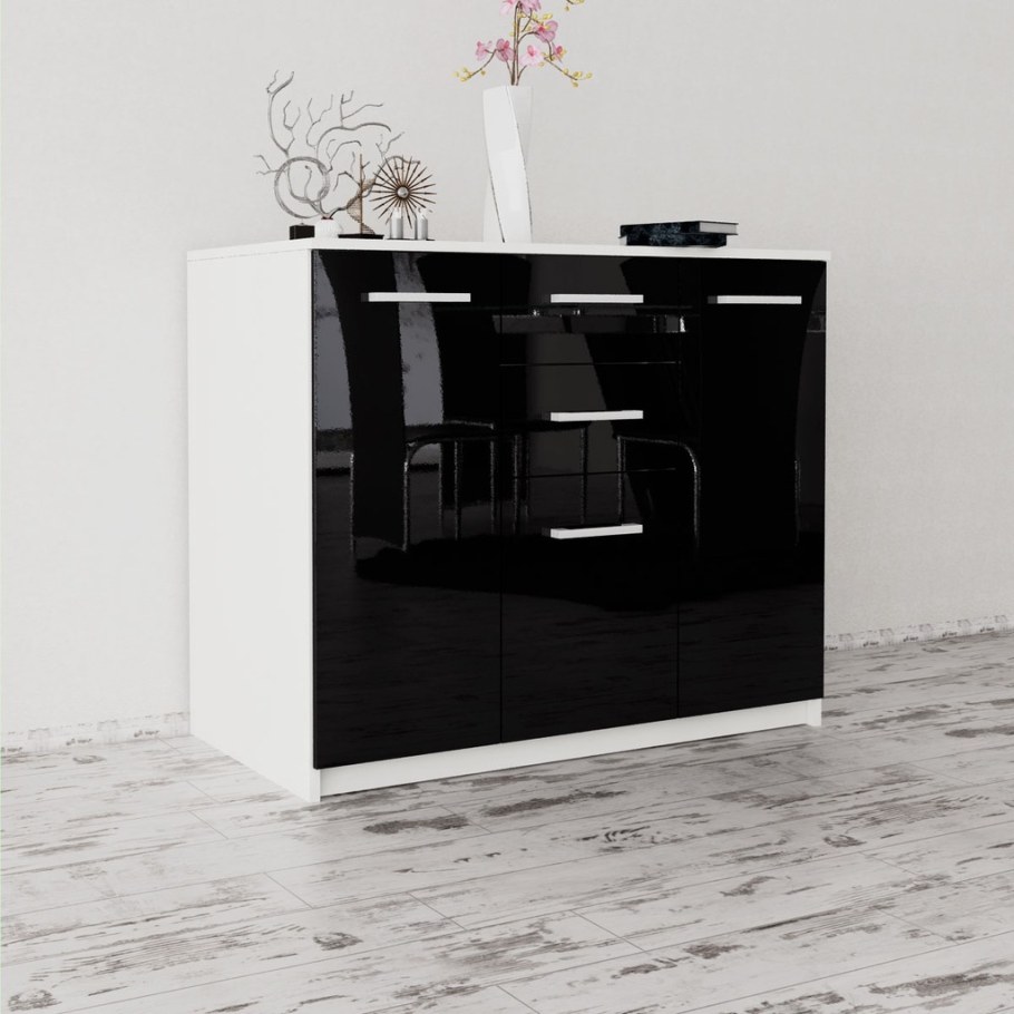 Глянцевый комод Элит черный 120см