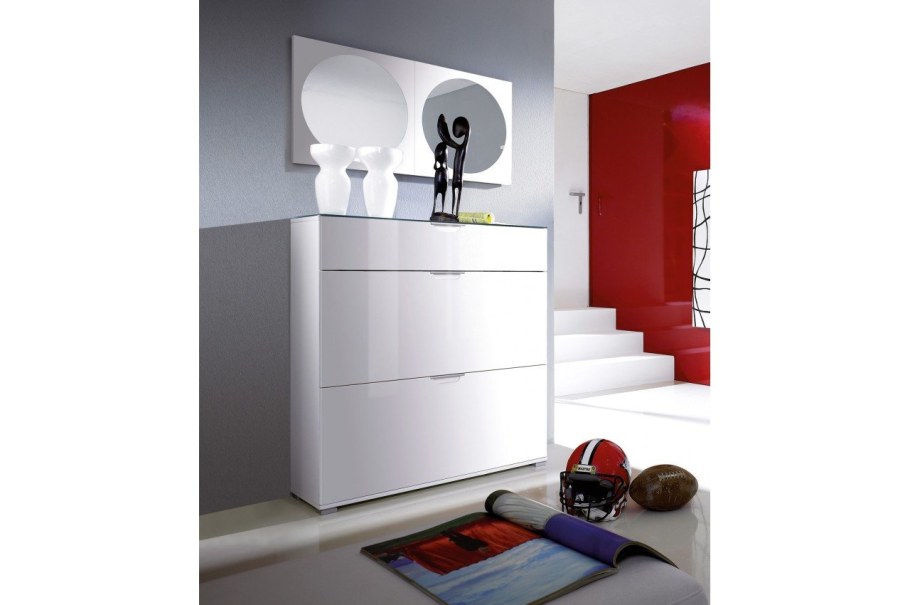 Обувница в прихожую белая глянцевая