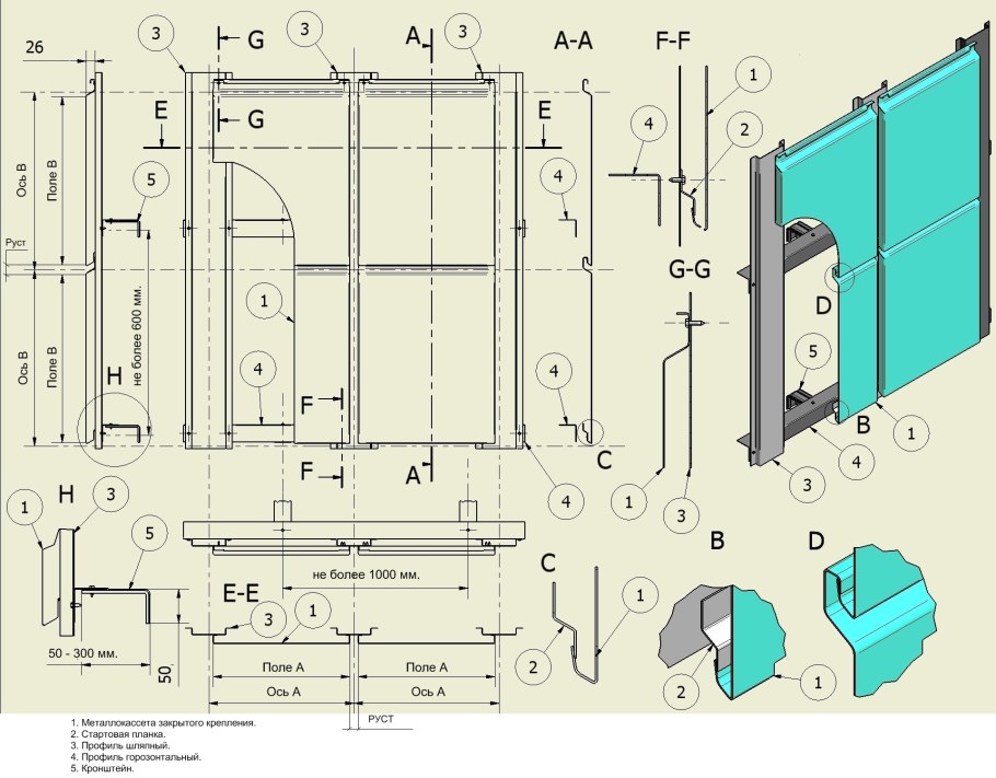 Кассеты алюкобонд узлы крепления