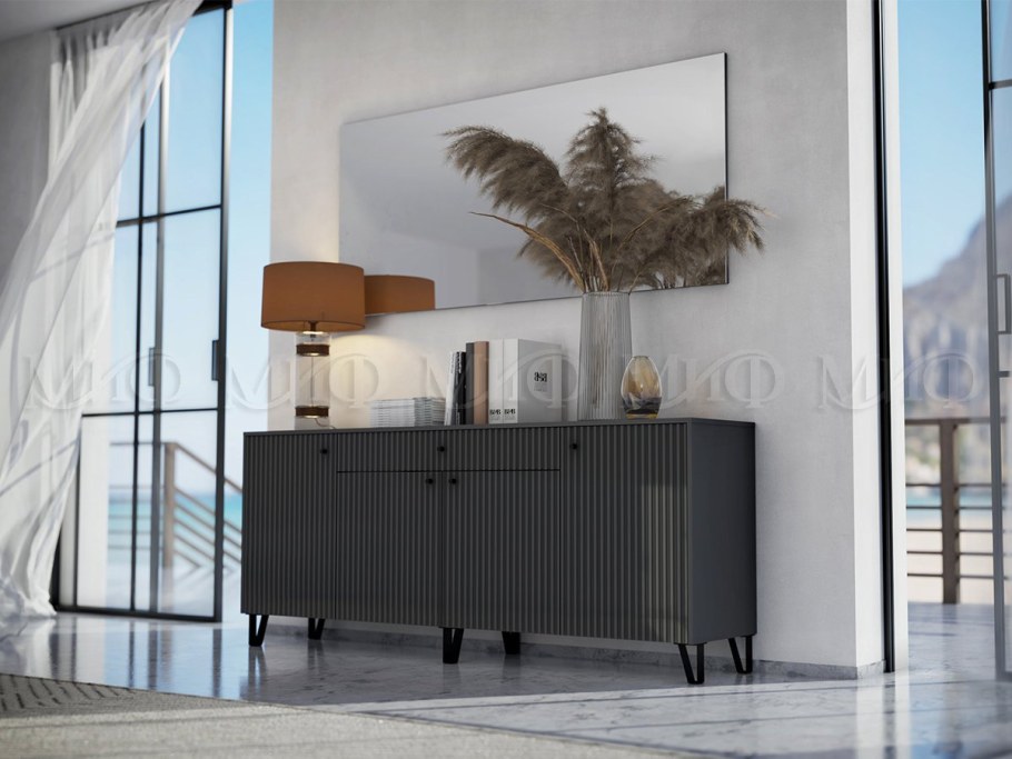 Шкаф с витриной "Оливия" 836х2227х426, графит/графит софт