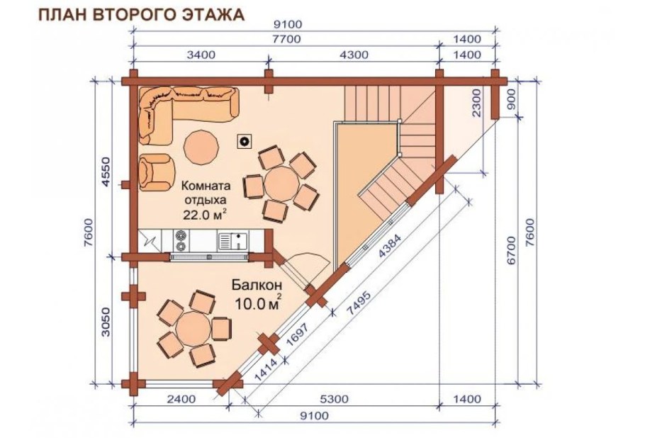 Проект угловой бани с террасой