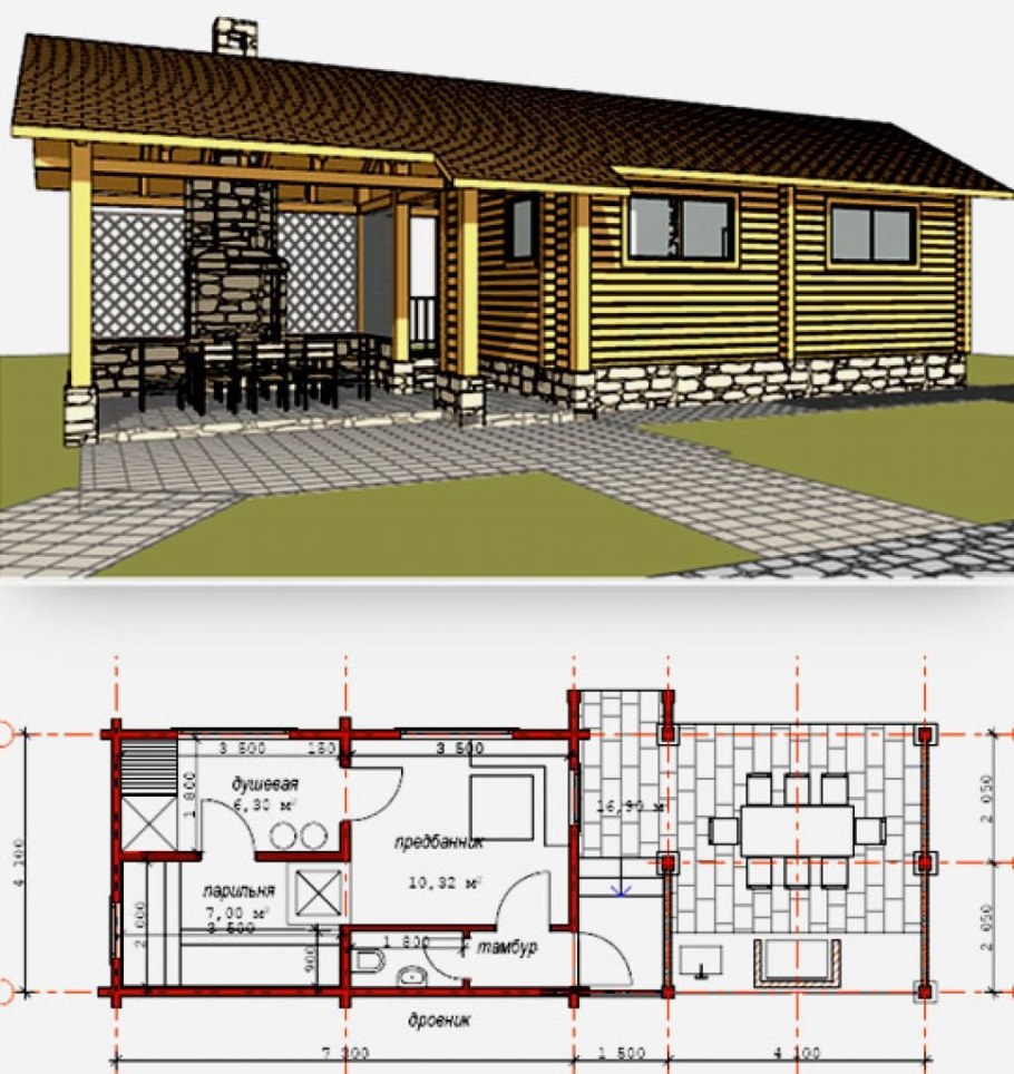 Баня с верандой под одной крышей 6на5