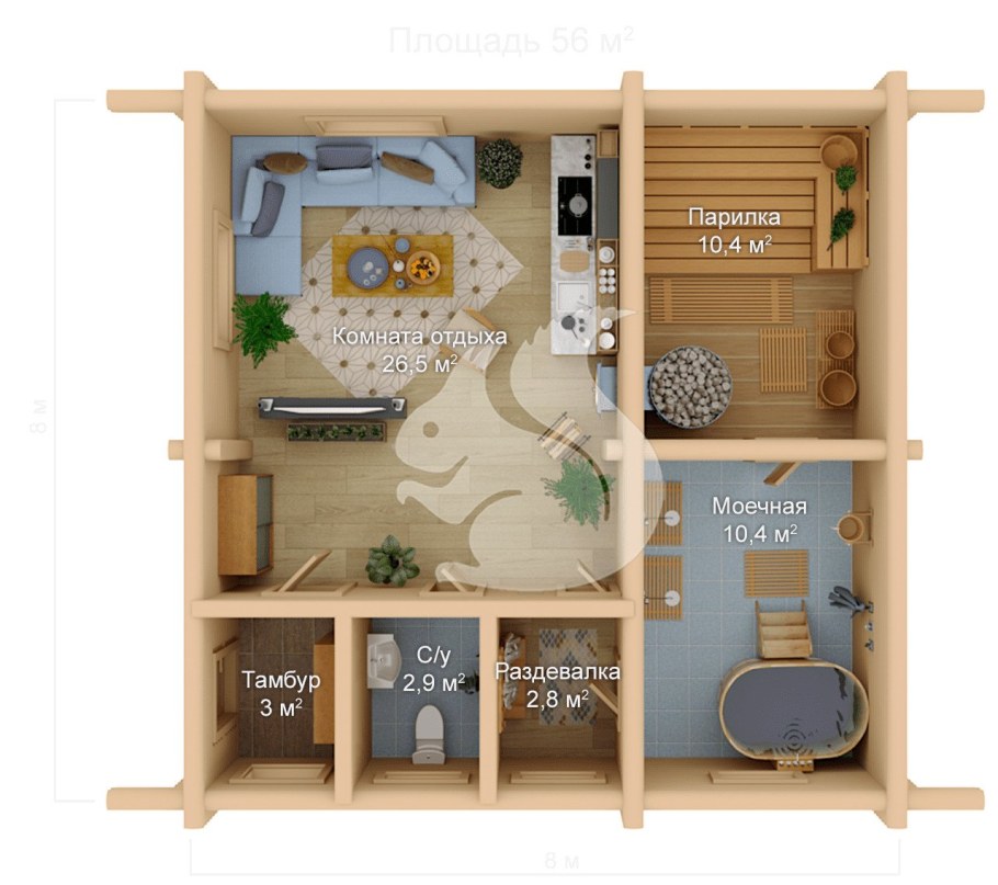 Планировка дом баня 6 на 8