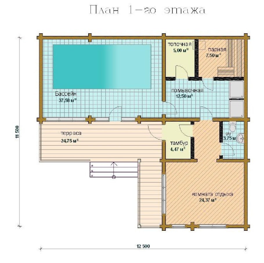Проект бани с бассейном 9 на 8
