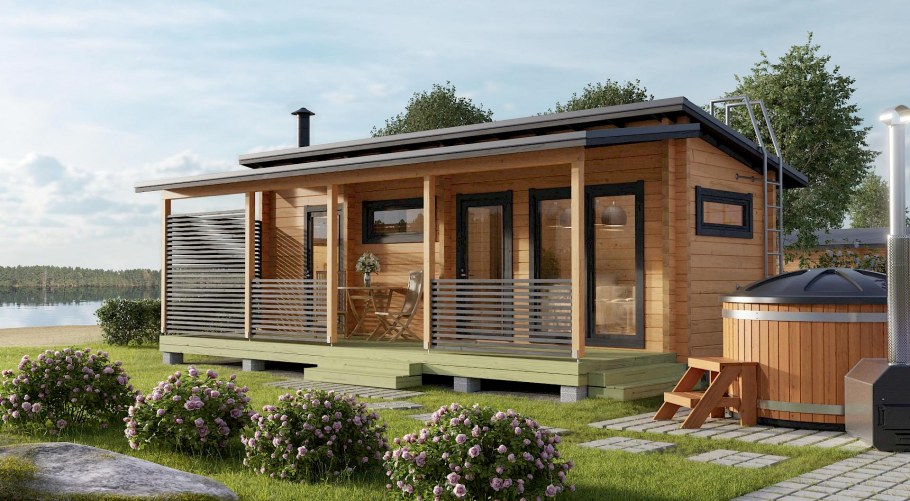 Баня с террасой под одной крышей 6х4м