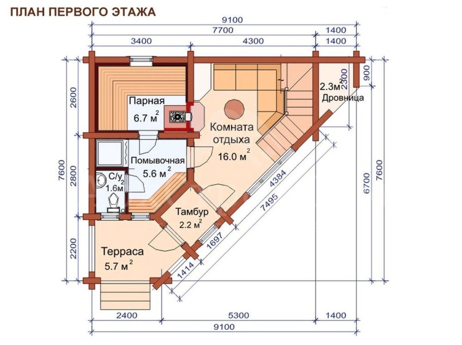 Угловая баня 5х10 планировка