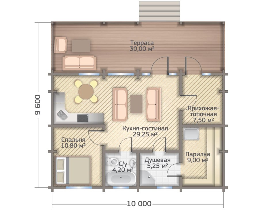 Баня 8х8 Одноэтажная планировка
