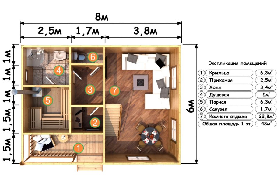 Баня 6 на 8 планировка