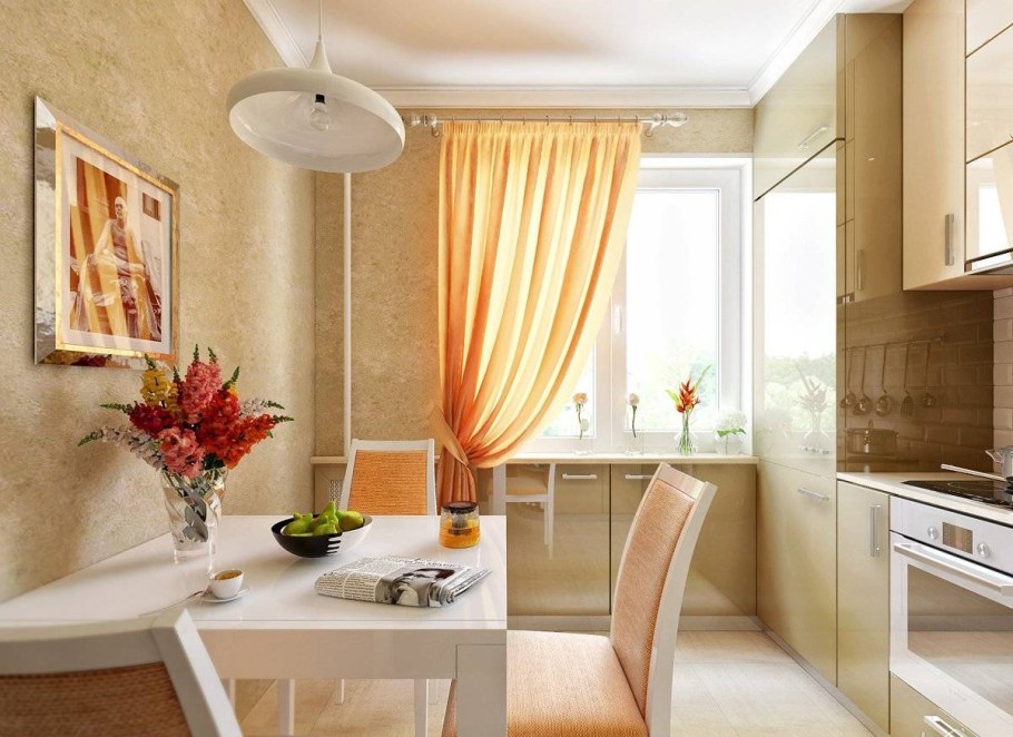 Интерьер кухни 7м2 с выходом на балкон