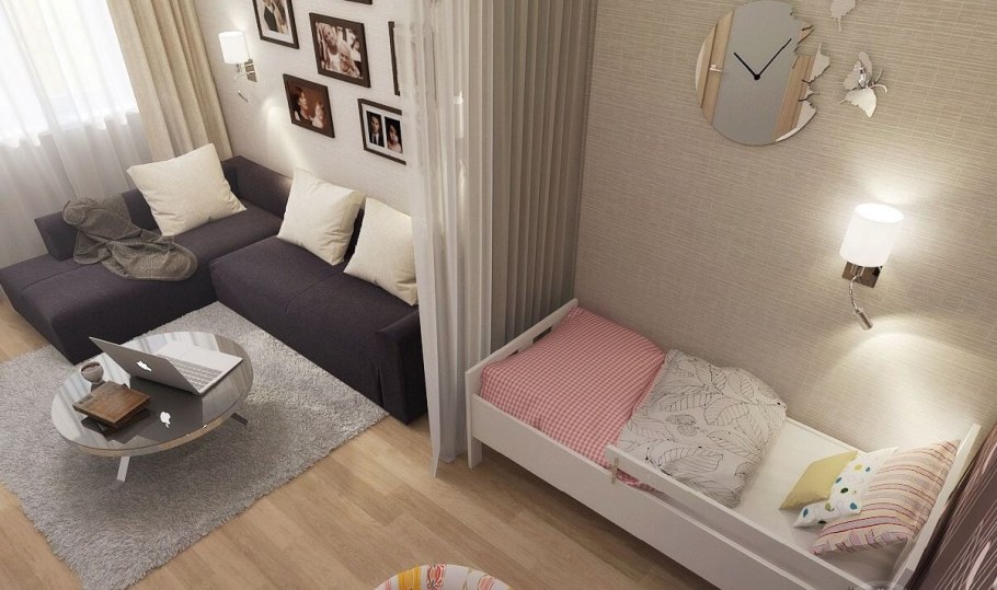 Детская и спальня для родителей в одной комнате