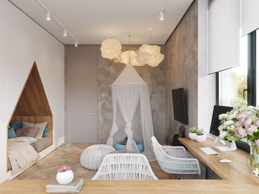 Спальня гостиная с детской кроваткой