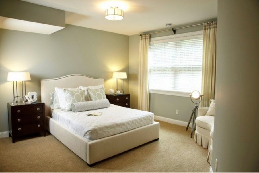 Спальня в сливочно оливковых тонах