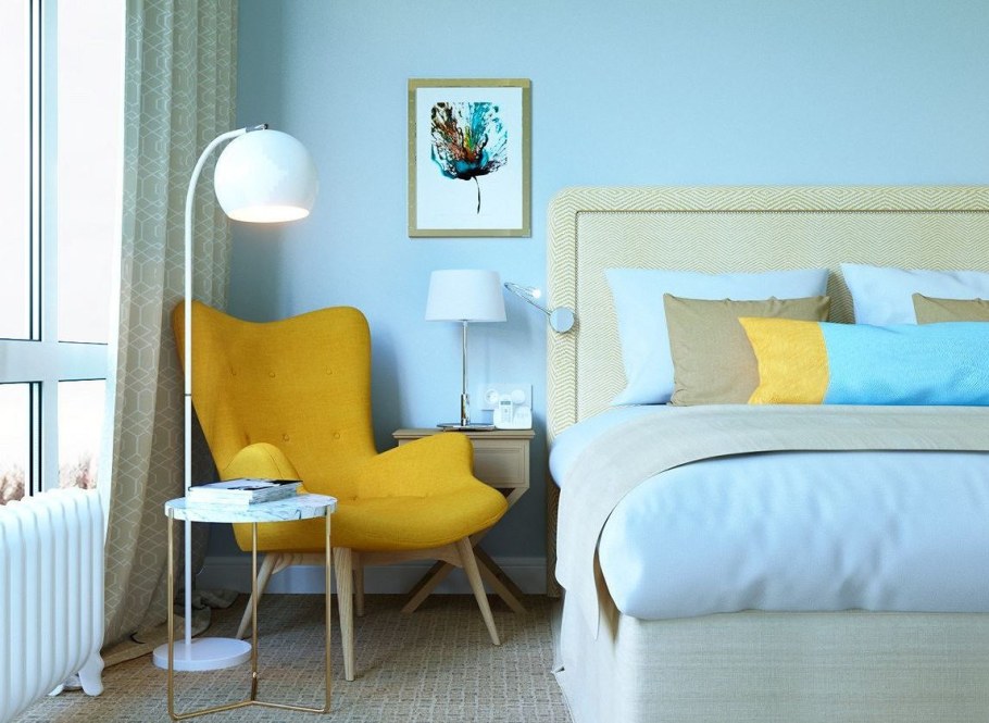 Интерьер в желто голубых тонах