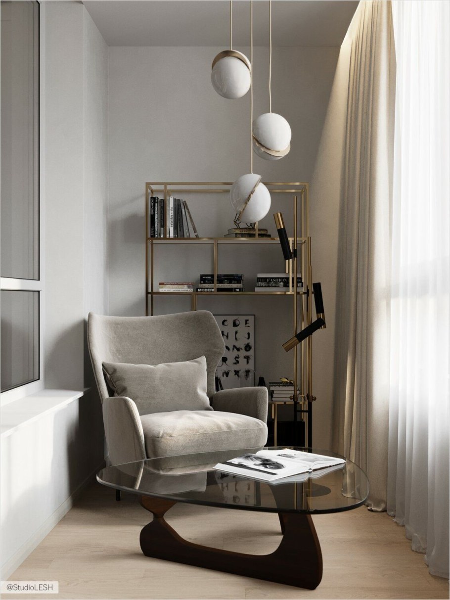 Серое кресло в интерьере
