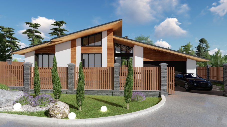 Дом в стиле Шале с односкатной крышей