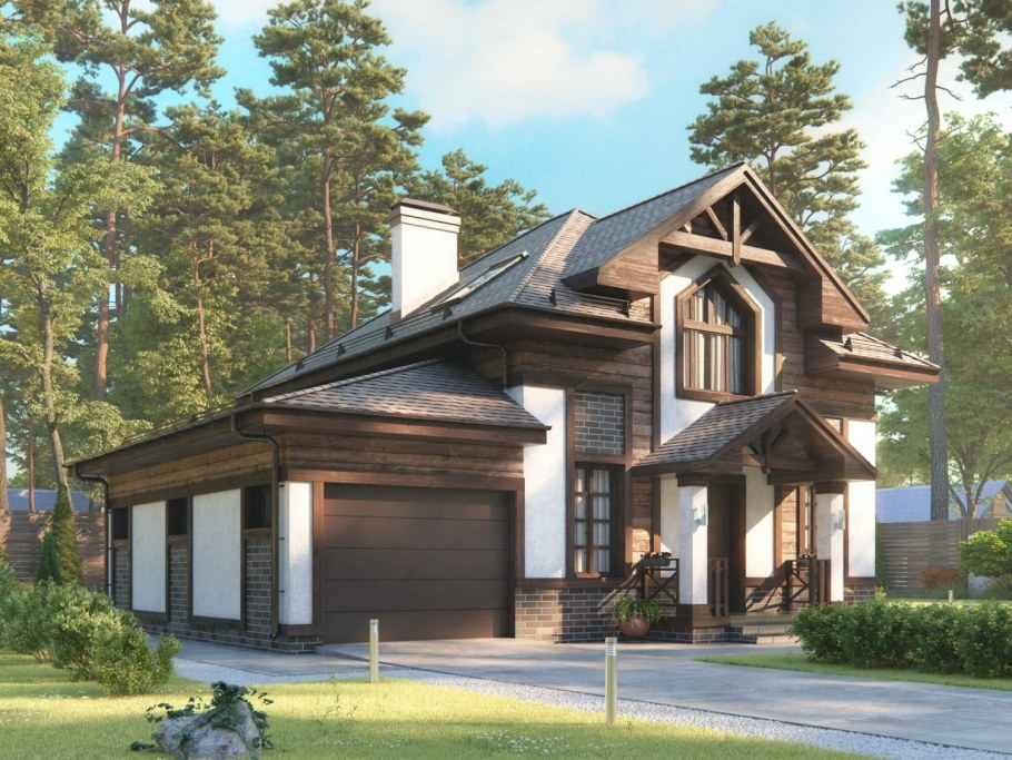 Дом из клееного бруса с гаражом