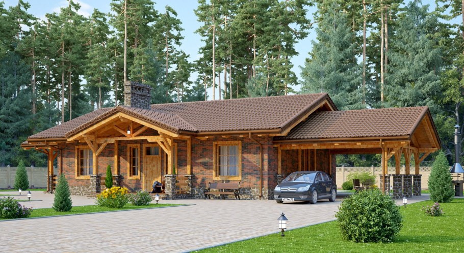 Красивый одноэтажный деревянный домик